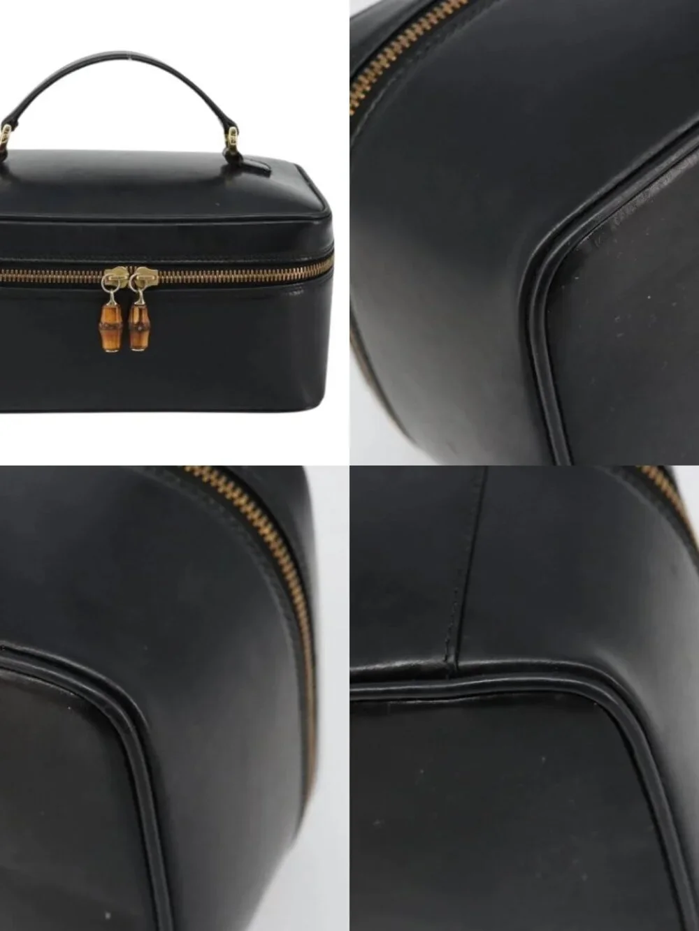 GUCCI Vanity Hand Bag Leather Black Gold 032 1956 0150 Auth ka4794